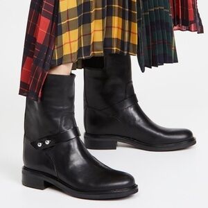 NEW Rag & Bone Slayton Moto Boots in Black Burnished Leather Size 36.5
